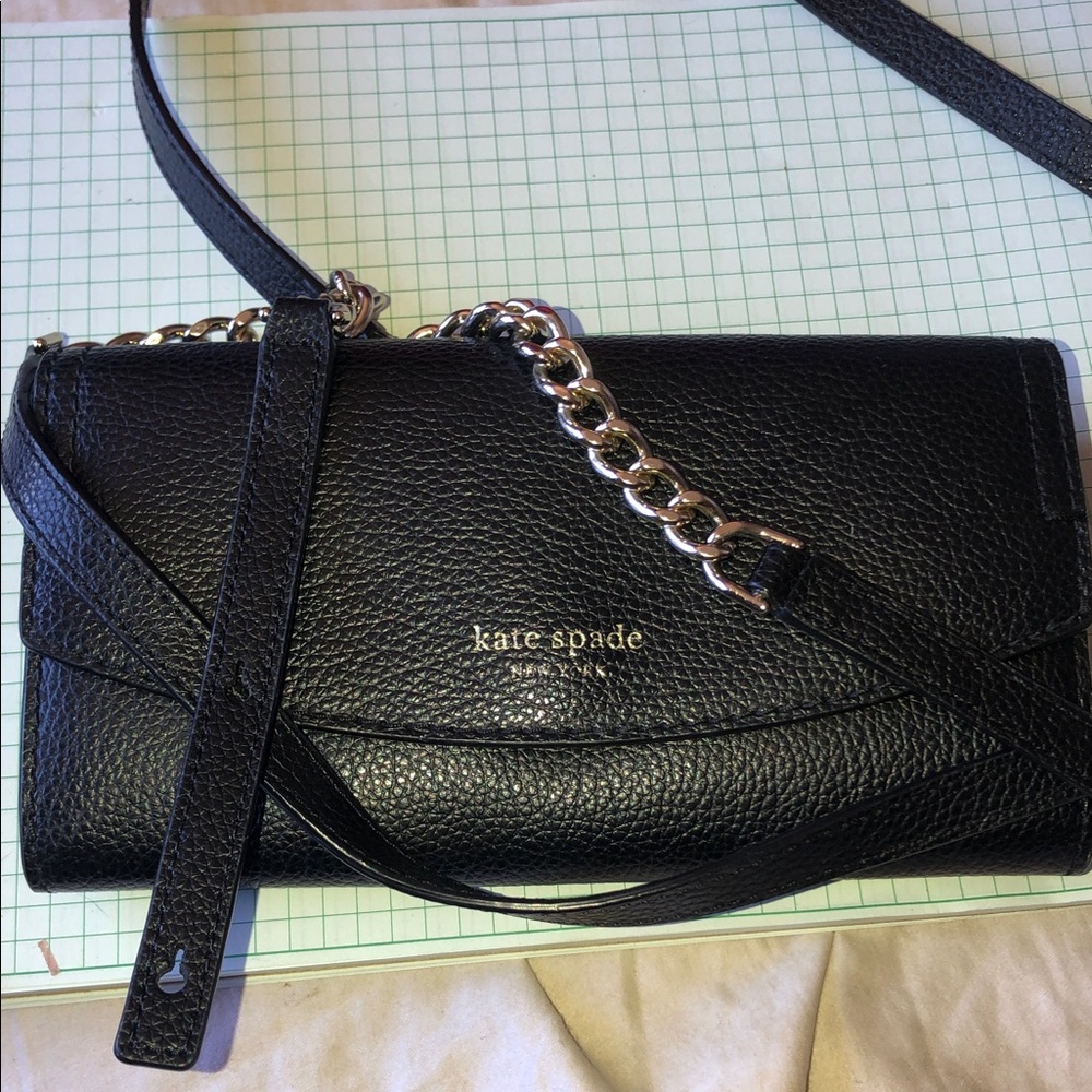 kate spade Black Pebbled Leather Chain Strap Crossbody